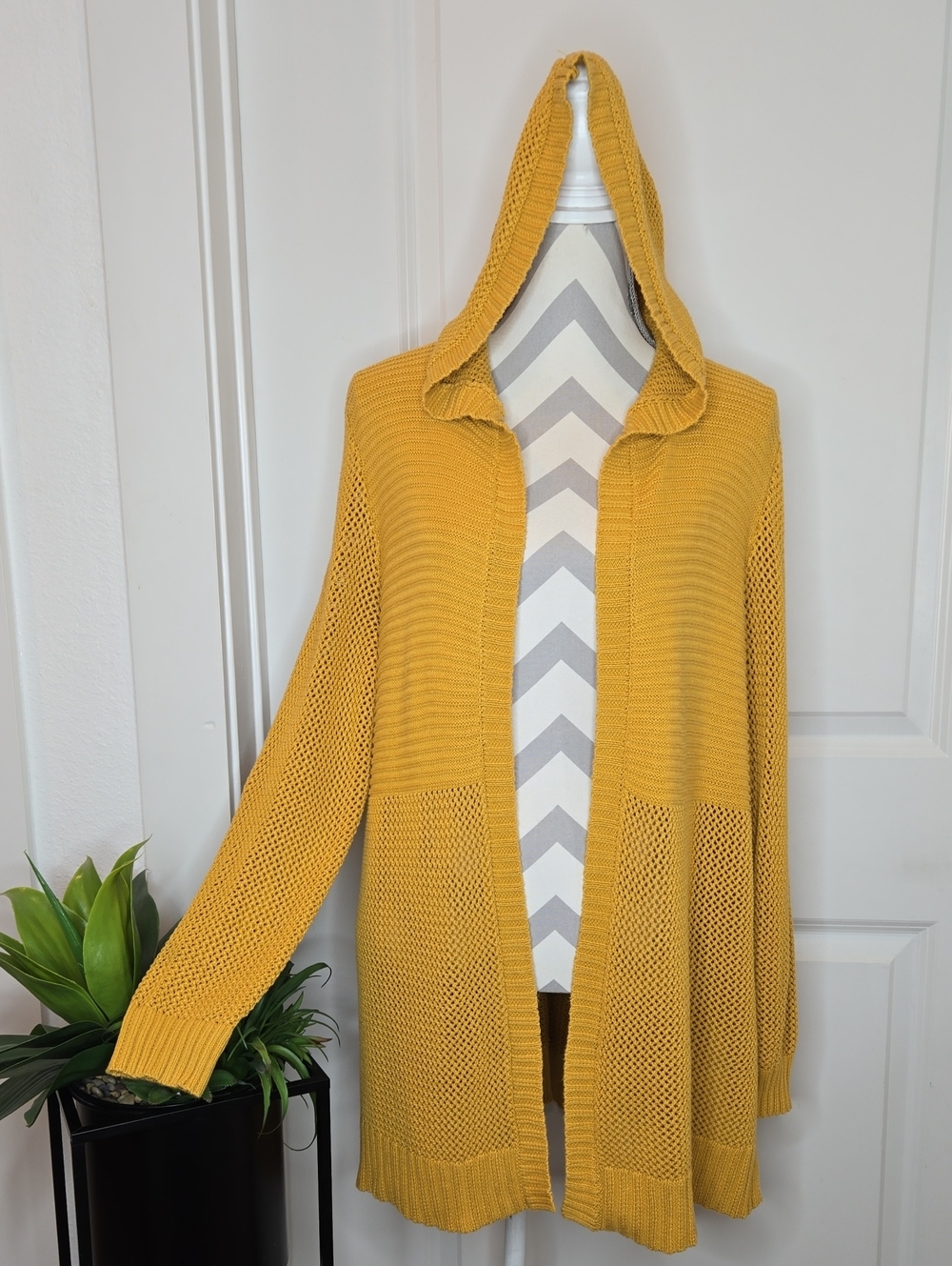 Marled Reunited Clothing Yellow/Caramel Hooded Knit Cardigan Women's 1X